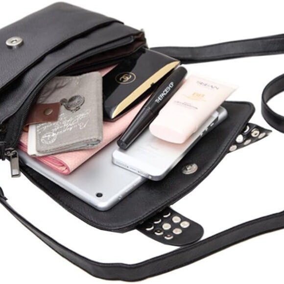 Womens Punk Skull Print Crossbody Bag PU Leather Gothic Skull Shoulder Bag Purse - Picture 7 of 7